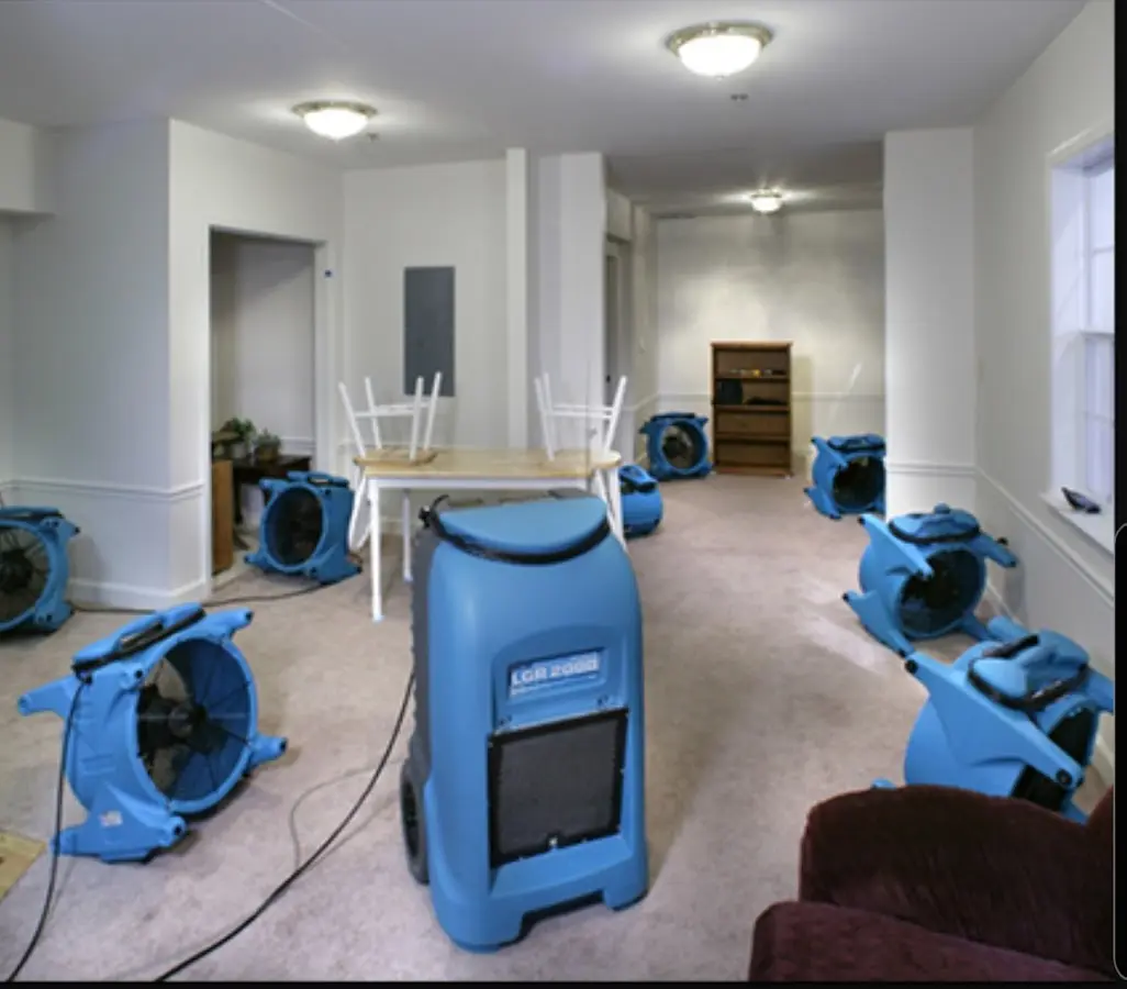 Air movers and dehumidifier setup for Water Extraction & Removal in Puyallup